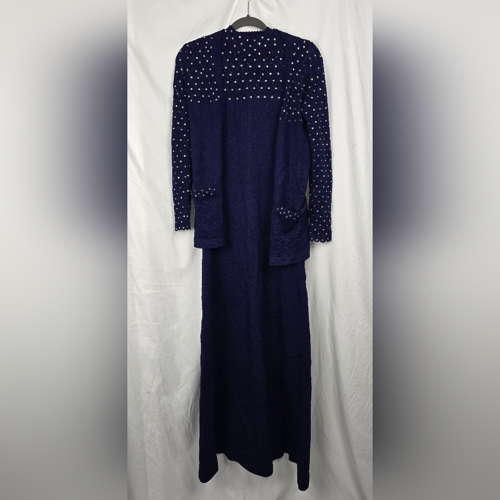 Lillie Rubin Vintage Studded 2pc Navy Whimsical Formal Knit Sweater Dress sz 6